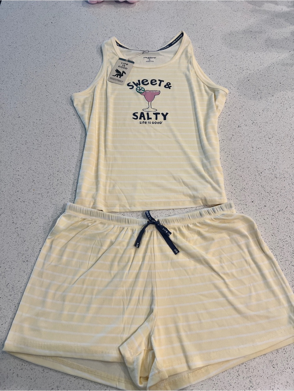 Life Is Good Yellow Stripe 'Sweet & Salty' Sleeveless Pajama Set